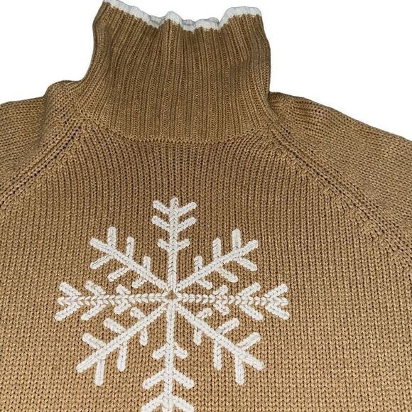 Norton Mcnaughton Ladies Size PL Beige Turtleneck Snowflake Pullover Sweater - Picture 2 of 8